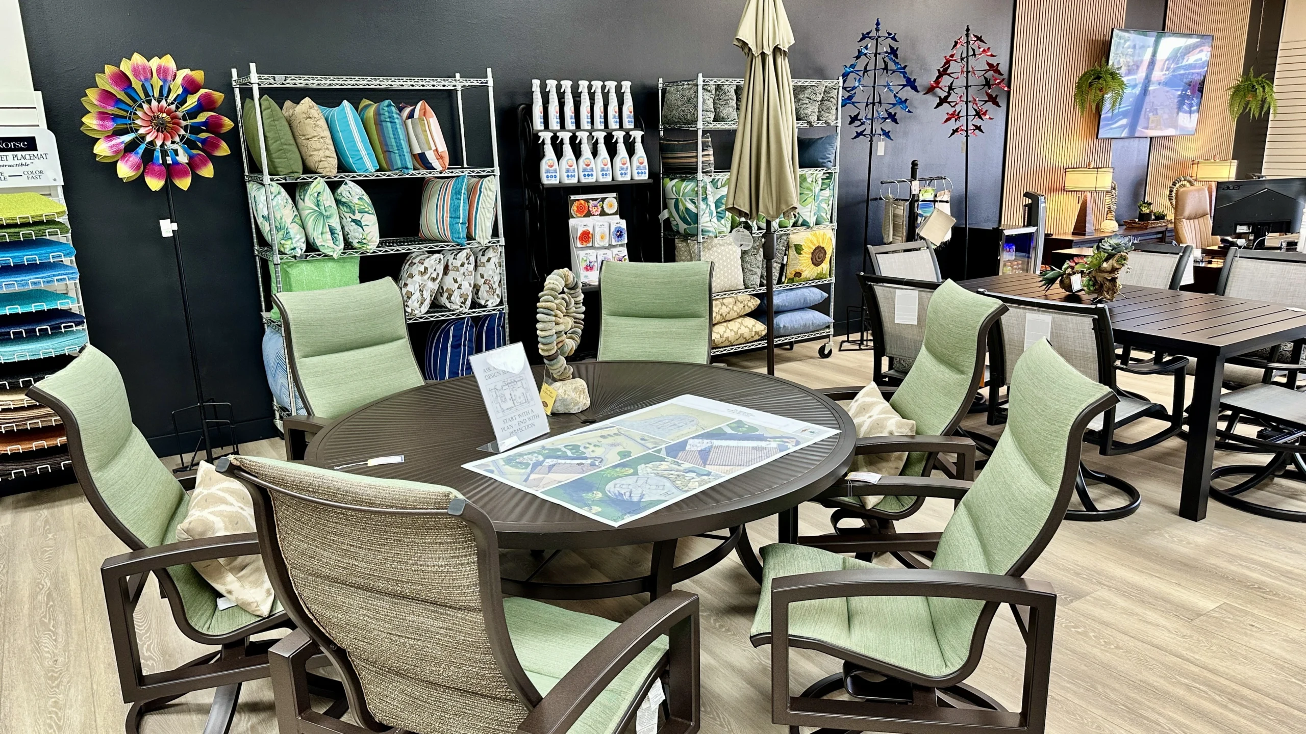 Lakeside High Back Swivel Rocker Padded Sling - Rich Earth Finish, Woodlands Fabric - Image 2