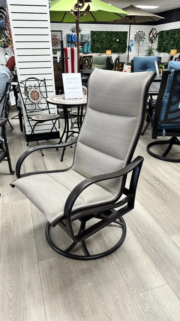 Shoreline High Back Swivel Rocker Padded Sling - Rich Earth Frame, Light Brewed Fabric - Image 2