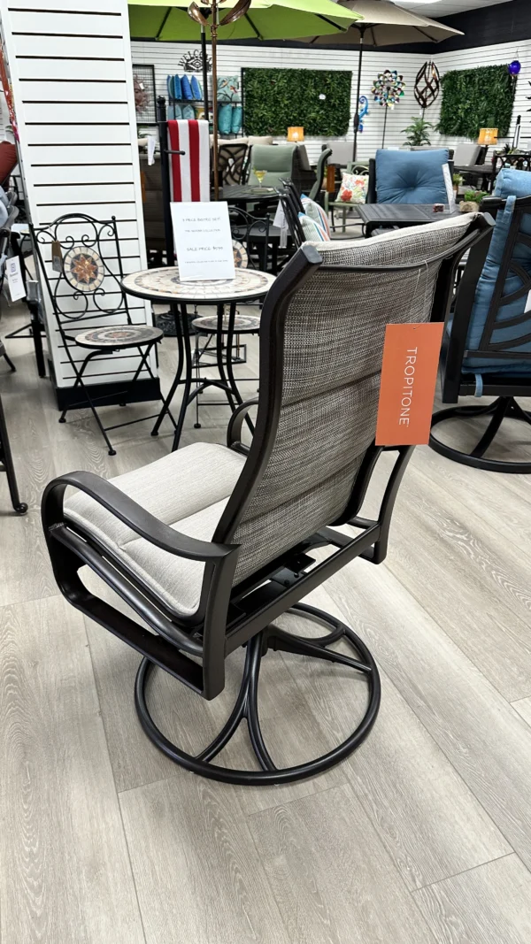 Shoreline High Back Swivel Rocker Padded Sling - Rich Earth Frame, Light Brewed Fabric - Image 3